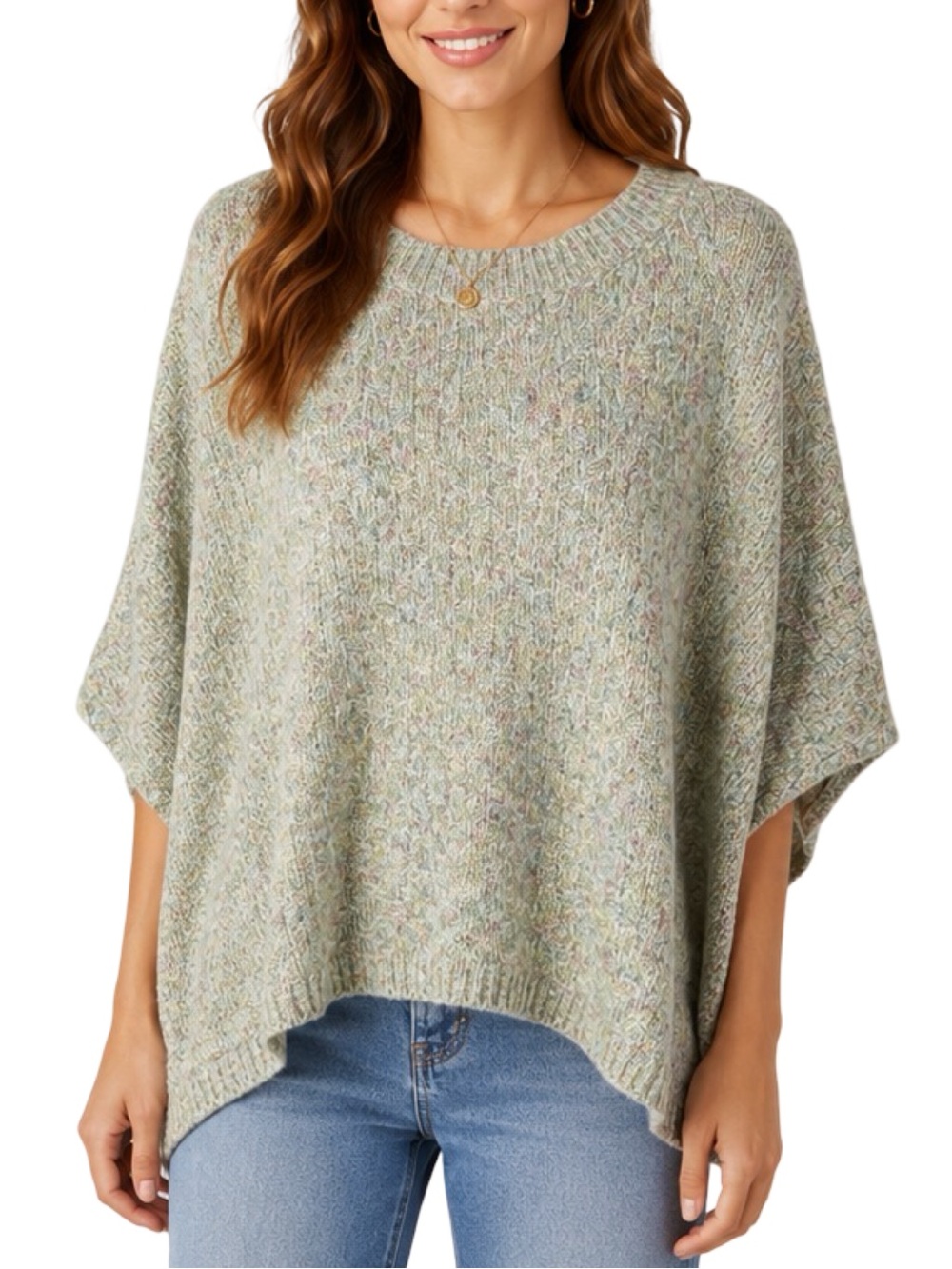 Calme x Johnny Was Sage Basket Weave Poncho - One Size